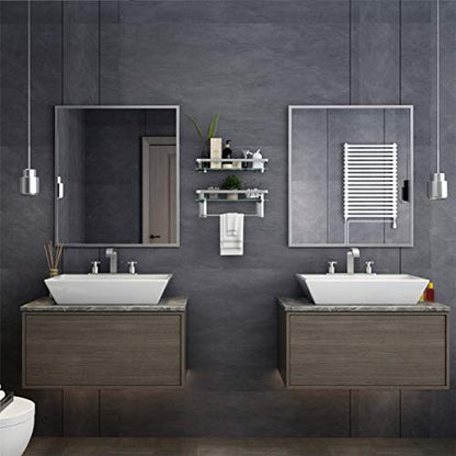 Bathroom Wall Shelf 15.7in Bathroom Glass Shelves Wall Mount Glass Shelf Rustproof Bathroom Wall Organizer 3 Tier (Sliver) - style: 3 tier without towel bar silver