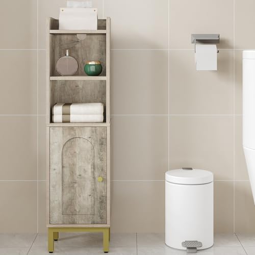 Hzuaneri Bathroom Storage Cabinet, Small Corner Floor Cabinet | Narrow Toilet Paper Holder, Bathroom Organizer with Adjustable Shelf, 2 Doors, for Small Spaces, Rustic Greige BC38205GV1 - color: Rustic Greige, size: 7.9"D x 9.8"W x 35.4"H