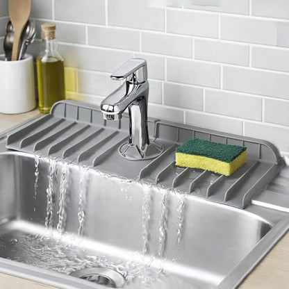 Silicone Faucet Sink Mat – Non-Slip Reusable Dish Drying Sink Tray Mat Splash Guard for Kitchen Bathroom Fits RV, Countertop (Light Gray, 13.38"×5.51"×0.59") - color: Light Gray