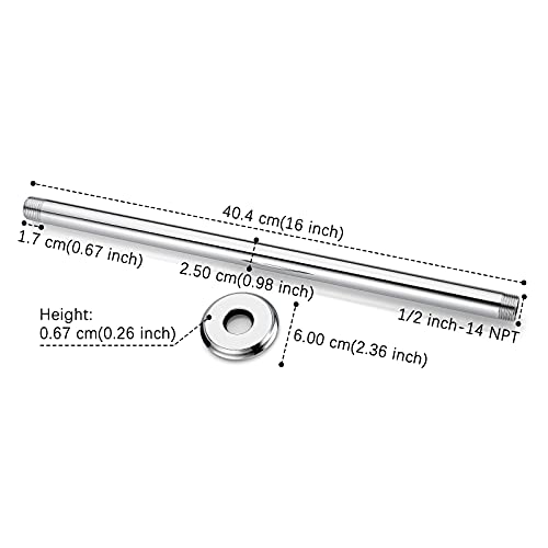 16 Inch Chrome Ceiling Mounted Shower Arm for Rain Shower Head | Shower arm and flange - color: Polished Chrome, size: 16 Inches