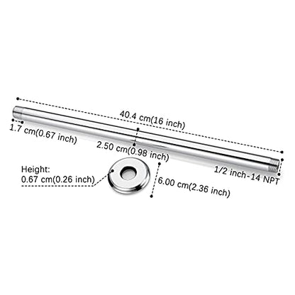 16 Inch Chrome Ceiling Mounted Shower Arm for Rain Shower Head | Shower arm and flange - color: Polished Chrome, size: 16 Inches