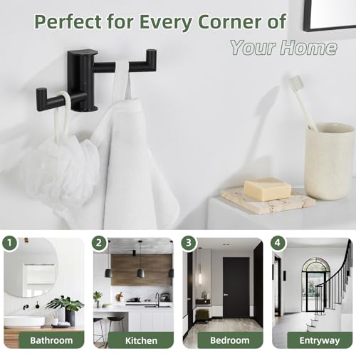 Aomasi Matte Black Swivel Towel Hook 2 Arms, 304 Stainless Steel Bathroom Double Towel Holder, Wall Mounted - color: Matte Black, size: 1 Pack