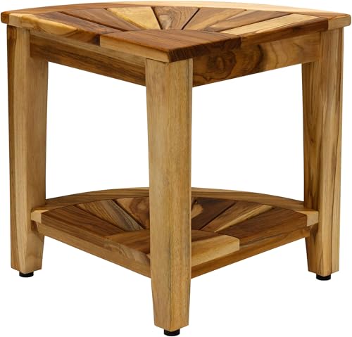 AquaTeak Kai Clear-Shield Corner 15.5" Teak Shower Bench | Durable, Water-Resistant Teak, Shower Chair & Shaving Foot Rest, Indoor/Outdoor Use - size: Clear Shield, style: Corner Stool With Shelf