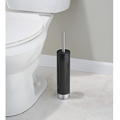 InterDesign Slim Toilet Bowl Brush and Holder - Bathroom Cleaning Storage, Black/Brushed Stainless Steel - color: Black, style: Bowl Brush