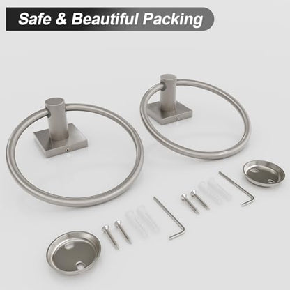 BGL Towel Ring Brushed Nickel Modern Hand Towel Ring 2 Packs for Bathroom Wall Mounted Bathroom Towel Holder Bathroom Towel Rack - color: Stain Nickel, size: SQUARE