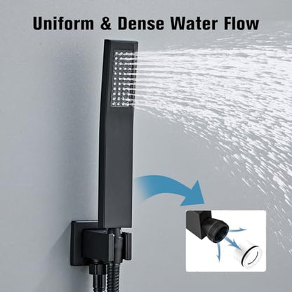12 Inch Ceiling Mount Shower System Matte Black Rain Mixer Shower Combo Set High Pressure Rainfall Shower Head System Bathroom Luxury Shower Faucet Set Rough-in Valve and Shower Trim Included - color: Matte Black, style: 12 Inch-Update Valve