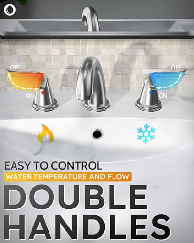 WOWOW Widespread Bathroom Faucet 2 Handle 3 Hole Solid Brass Stainless Steel Vanity Lavatory Bathroom Basin Brushed Nickel Sink Faucets with Pop Up Drain Stopper - color: Brushed Nickel