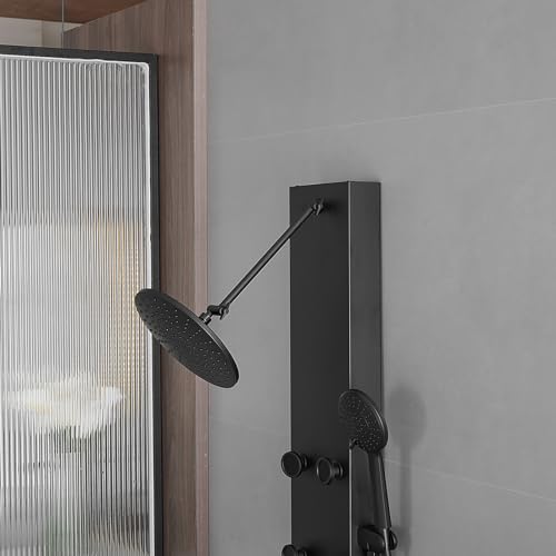 Rainfall Shower Panel Shower Tower System Adjustable Shower Head Round,Stainless Steel with 6 Body Jets Massage, 3 IN 1 Bathroom Shower Wall Mount, Black - color: Black