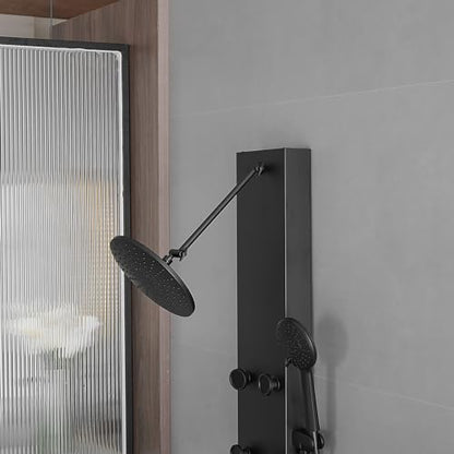 Rainfall Shower Panel Shower Tower System Adjustable Shower Head Round,Stainless Steel with 6 Body Jets Massage, 3 IN 1 Bathroom Shower Wall Mount, Black - color: Black