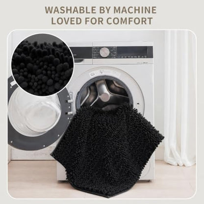 Toilet Rugs U-Shaped Mat 24x24, Contour Bathroom Mat - Ultra Soft & Absorbent Chenille, Quick-Dry, Machine Washable with Non Slip Barrier Backing, Black - color: Black, size: 24" X 24"(Toilet Rug)