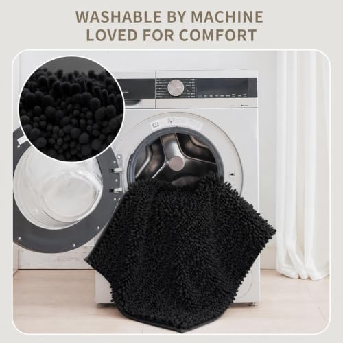 Toilet Rugs U-Shaped Mat 24x24, Contour Bathroom Mat - Ultra Soft & Absorbent Chenille, Quick-Dry, Machine Washable with Non Slip Barrier Backing, Black - color: Black, size: 24" X 24"(Toilet Rug)