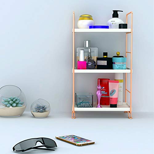 Plastic/Metal Freestanding Stackable Organizer Shelf,Bathroom Countertop Storage Shelf Cosmetic Organizer Holder Kitchen Spice Rack,3-Tier Standing Rack (Rose Gold) - color: Rose Gold