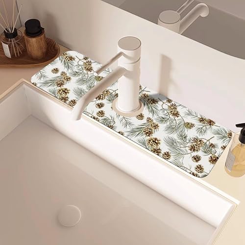 Abstract Pine Cones Sink Faucet Absorbing Mat Splash Guard Behind Faucet Sink Mat Absorbent Fast Drying Faucet Draining Mat for Bathroom Kitchen 5.5"×15" - size: 5.5"x15"