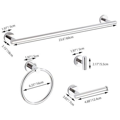 Chrome Bathroom Hardware Set 10 Piece with Towel Racks for Bathroom, SUS304 Stainless Steel Bath Towel Bar Set, 24 Inch Wall Mounted Accessories Kit - color: Chrome-10pcs