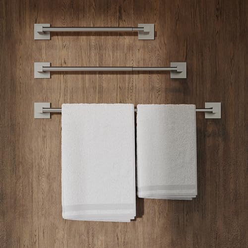 RUACQ Adjustable Towel Bar, Towel Racks for Bathroom Wall Mounted, Nickel | Adjust 13.8 to 24 inch Single Towel Rod, Bath Towel Holder, 304 Stainless Steel, Rustproof, Square Base, Heavy Duty, Modern - color: Brushed Nickel, size: 13.8-24 inch(Center to C