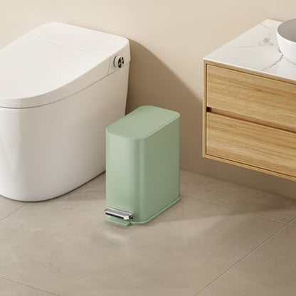 TIPGO Small Bathroom Trash Can with Lid Soft Close,1.3 Gallon, Green | Step Pedal, Removable Inner Bucket, 5 Liter Slim Stainless Steel Garbage Can for Bedroom, Office, Kitchen - color: Green