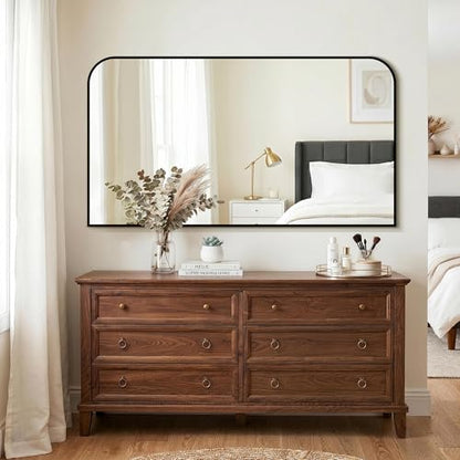 Black Bathroom Vanity Mirror 55x30 Inch | Metal Framed Bathroom Mirror for over Sink, Living Room, Bedroom, Entryway, Mantel, Fireplace Decor, Wall Mounted - size: 30"L x 55"W