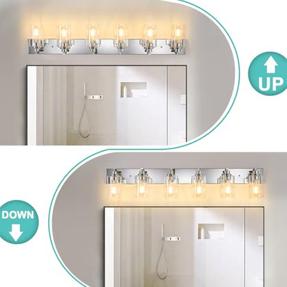 6-Light Bathroom Light Fixtures Modern Chrome Vanity Lights | Easy to Install Clear Glass Shades, Wall Mount Up or Down, E26 Socket, Hardwired, 129V - color: Chrome, size: 6 Lights
