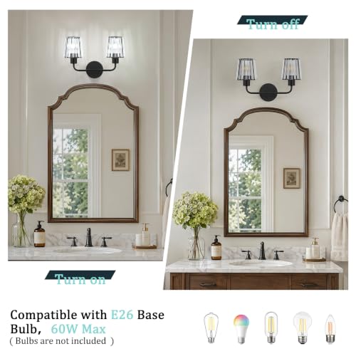 Black Vanity Lights, 2-Light Crystal Bathroom Light Fixtures | Modern Bathroom Vanity Light E26 Wall Light over Mirror (Exclude Bulb) - color: Black, size: 2-Light