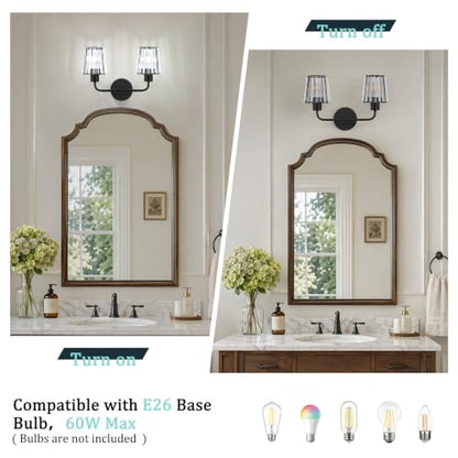Black Vanity Lights, 2-Light Crystal Bathroom Light Fixtures | Modern Bathroom Vanity Light E26 Wall Light over Mirror (Exclude Bulb) - color: Black, size: 2-Light