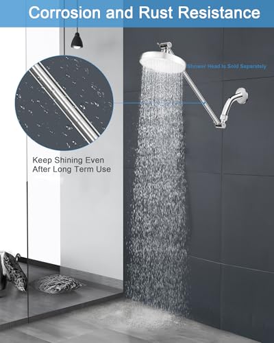 15 Inch Extra Long Adjustable Shower Head Extension Arm With Locking Set Screw, Singing Rain 304 Stainless Steel Chrome Angle Height Adjustable, G1/2 Universal Connector Compatible (Chrome Finish) - color: 1. Chrome, style: 15 inch