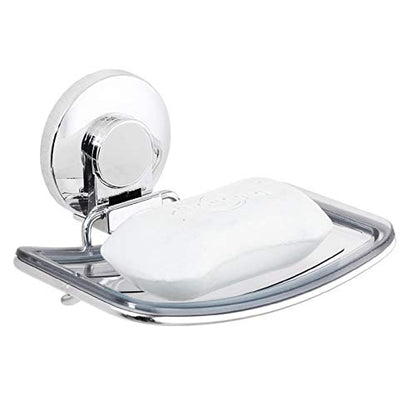 Chrome Suction Cup Soap Dish Holder for Shower Wall Drill-Free Rustproof Waterproof Wall Mount Strong Suction Removable Bar Soap Sponge Holder for Bathroom Bathtub Kitchen - style: 1 tier Chrome