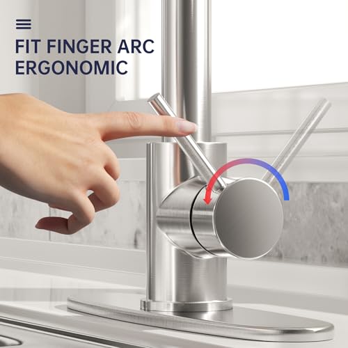 Kitchen Faucet with Pull Down Sprayer, Single Handle Pull Down Spring Sink Faucet, 1 Hole or 3 Hole Dual Function Sprayer for Farmhouses, Utility Rooms, RV's and Bars - color: Brushed Nickel, style: Spring
