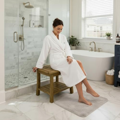 Teak Wood Shower Bench 14"/ 20"/ 30" Wide - Bathroom/Spa/Tub Teak Shower Stool Seat W/Shelf & Arms, Waterproof Heavy Duty Teak Wooden Shave Bench (20in) - size: 20in