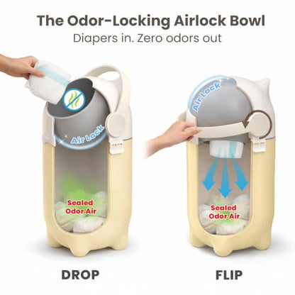 iTouchless 4 Gal Nursery Bin | Odor-Locking Diaper Pail Bin | Sand Almond | Rotating Ball Seal Traps Smells | Fits Any Trash Bag, No Refills Ever | Flip-Up Handle Opens One-Handed | Holds 300 Diapers - color: White / Almond