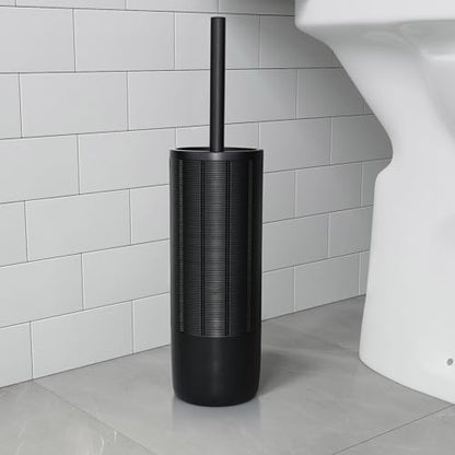 Matte Black Ribbed Design Resin Toilet Bowl Holder and Brush Set, Durable Bathroom Cleaning Tool with Ergonomic Handle and Efficient Bristles, Stylish and Compact Design - style: Ribbed Matte Black