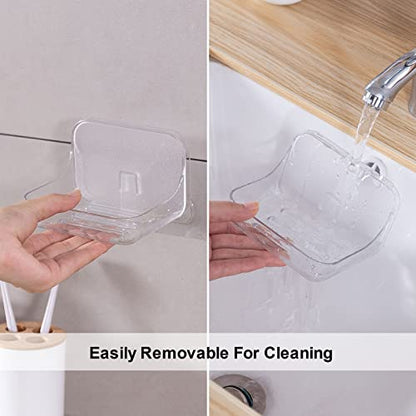 Soap Dish Holder, Wall Mounted Adhesive Soap Holder, No Drilling Shower Soap Sponge Holder for Bathroom Kitchen, Translucent Plastic - color: Clear Soap Holder