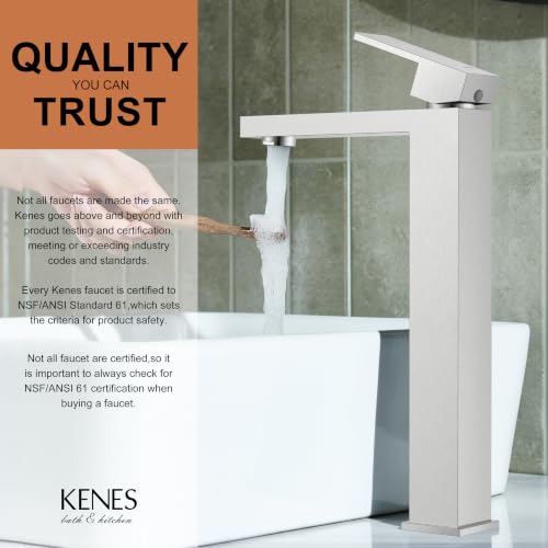 Brushed Nickel Vessel Sink Faucet, 1 Handle Tall Bathroom Sink Faucet | Vessel Bowl Faucet with Pop Up Drain & Supply Lines, Lead-Free cUPC & NSF Certified, 1 Hole Faucet for Vanity RV Restroom - color: Brushed Nickel, size: Tall