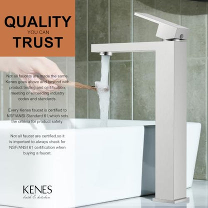 Brushed Nickel Vessel Sink Faucet, 1 Handle Tall Bathroom Sink Faucet | Vessel Bowl Faucet with Pop Up Drain & Supply Lines, Lead-Free cUPC & NSF Certified, 1 Hole Faucet for Vanity RV Restroom - color: Brushed Nickel, size: Tall