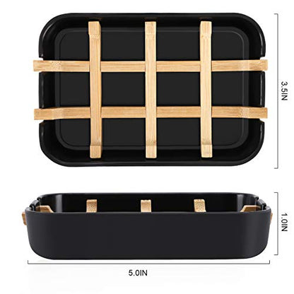 Bamboo Wooden Soap Dishes for Bathroom Bar Soap Holder Shower Soap Holder Sink Deck Bathtub Shower Tray (Two Pieces Black) - color: Two Pieces Black