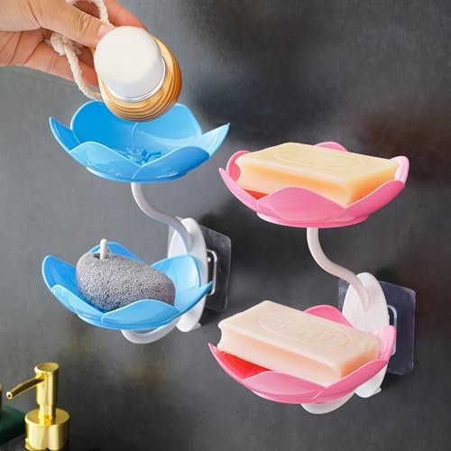 Soap Holder Shower,bar soap Holder,Adhesive Soap Dish for Bathroom Wall | Wall Mounted Self Draining,NO Drill Sponge Holder for Bathroom,Bathtub Kitchen Sink,Easy Cleaning,Keep Dry,2 tier,Blue - color: D-blue