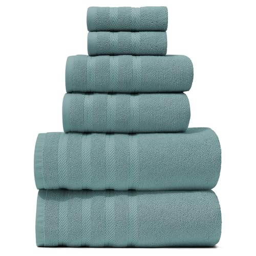 Hearth & Harbor Bath Towels for Bathroom - 100% Ring Spun Cotton Luxury Bathroom Towels - Soft & Highly Absorbent Bath Towels Set, 6 Piece Set, Teal - color: Teal, size: 6 Piece Towel Set