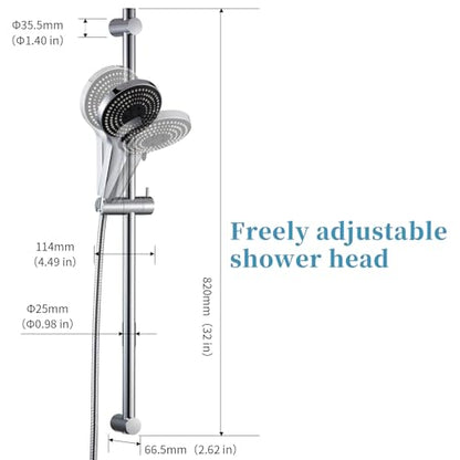 OFFO Shower Slide Bar Combo, Adjustable 33 in Slide Bar with 6-Mode High Pressure Handheld Shower Head and 60 in Stainless Steel Hose, Screw Wall Mounted, Chrome - color: Chrome, style: 33" Slide Bar & 60" Hose