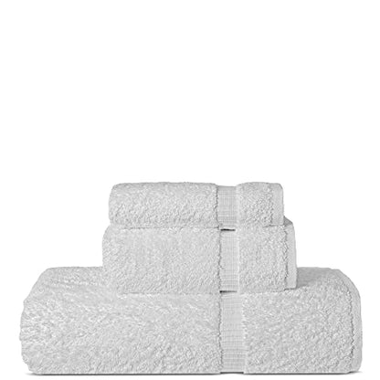 Chakir Turkish Linens Personalized 3 Piece Towel Set, 100% Cotton Luxury Turkish Towels for Bathroom, Soft Absorbent Towel Set with Bath Towel Hand Towel and Washcloth, White - color: White