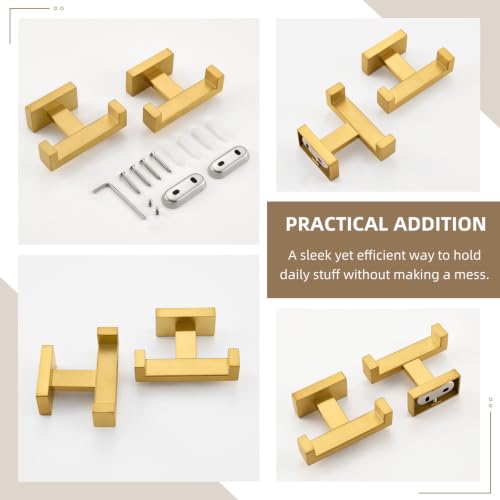 Angle Simple Double Towel Hook Brushed Dark Gold, Bath Robe Holder, 2 Pack | SUS304 Stainless Steel Coat Hook for Bathroom Kitchen Hotel RV, Screw Wall Mount - color: Brushed Dark Gold, size: 2 Pack