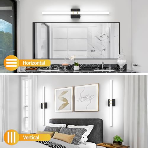 Modern Black and Brass Vanity Light Bar 32 Inch, 24W 5CCT Dimmable Bathroom Light Fixtures LED Wall Lighting Fixture - color: Black+Brass, size: 32 inch