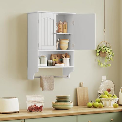 Medicine Cabinet with Adjustable Shelves and Towel Rack, Wall Mounted Bathroom Cabinet Over the Toilet Storage for Bathroom, Living Room, White - color: Unggx005w