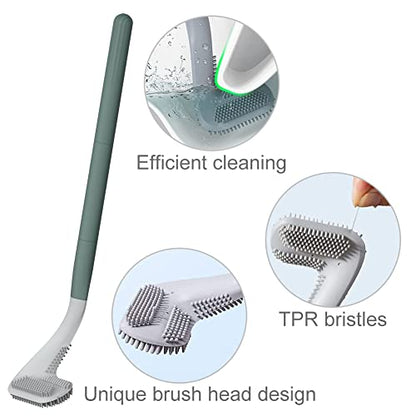 Toilet Brush, Long Handle Golf Toilet Brush with Holder 360° Deep Cleaning Flexible Silicone Toilet Cleaner Brush Wall Mounted for Bathroom (Green) - color: Green