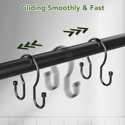 Goowin Shower Curtain Hooks, Simple Shower Curtain Rings, Sturdy Shower Curtain Hangers, Double Hook Black Shower Curtain Hooks, Smooth Gliding Metal Shower Hooks for Shower Curtain (Black, 24 Pack) - color: Black, size: 24 Pack