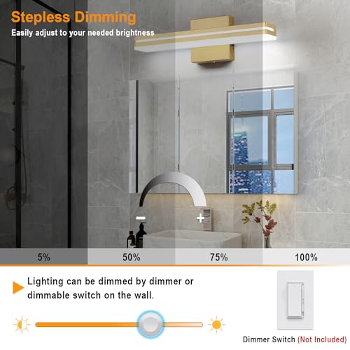 SineRise LED Modern Bathroom Vanity Light Fixtures (16-Inch, 3000K/4000K/6000K, Dimmable), Gold Modern Acrylic Bathroom Wall Lighting Fixtures Over Mirror - color: Gold, size: 16-Inch