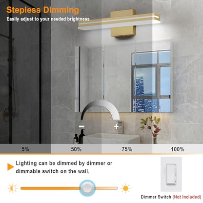 SineRise LED Modern Bathroom Vanity Light Fixtures (16-Inch, 3000K/4000K/6000K, Dimmable), Gold Modern Acrylic Bathroom Wall Lighting Fixtures Over Mirror - color: Gold, size: 16-Inch