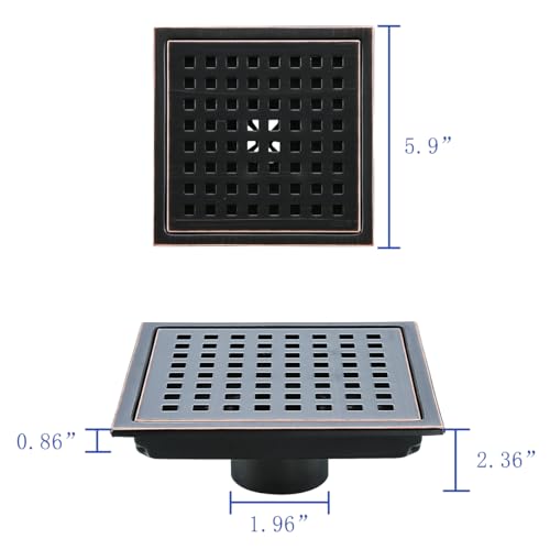 Square Shower Drain 6 Inch Oil Rubbed Bronze,Quadrato Pattern Grate Removable, Hair Strainer,SUS304 Stainless Steel,SW98738-ORB-15a. - color: Oil Rubbed Bronze