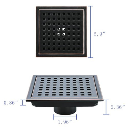 Square Shower Drain 6 Inch Oil Rubbed Bronze,Quadrato Pattern Grate Removable, Hair Strainer,SUS304 Stainless Steel,SW98738-ORB-15a. - color: Oil Rubbed Bronze