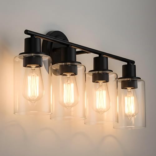 4-Light Bathroom Light Fixture Over Mirror Black 4-Light Vanity Light Fixture for Bathroom Vanity Black Wall Sconce Over Sink - color: Black, size: 4-Light