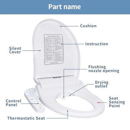 KERDE Electric Bidet Toilet Seat,Bidets For Existing Toilets,Rlongated,One-click Intelligent Operation, Warm Water Cleaning,Slow Close,Seat Cushion Keep Constant Temperature In Winter (Armrest) - style: Armrest