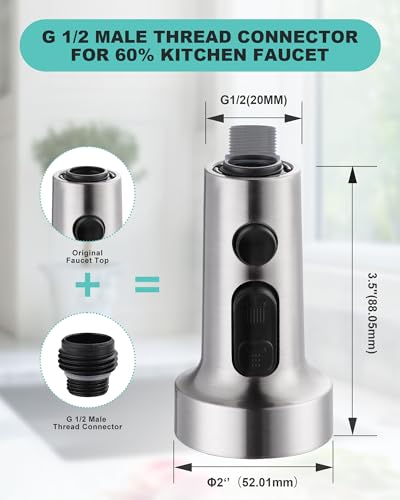 Pull Down Faucet Head Replacement: 3-Function Kitchen Faucet Sprayer Head Replacement with 9 Adapters - Brushed Nickel Sink Faucet Head Compatible with Moen, Delta, American Standard Faucets - color: Brushed Nickel